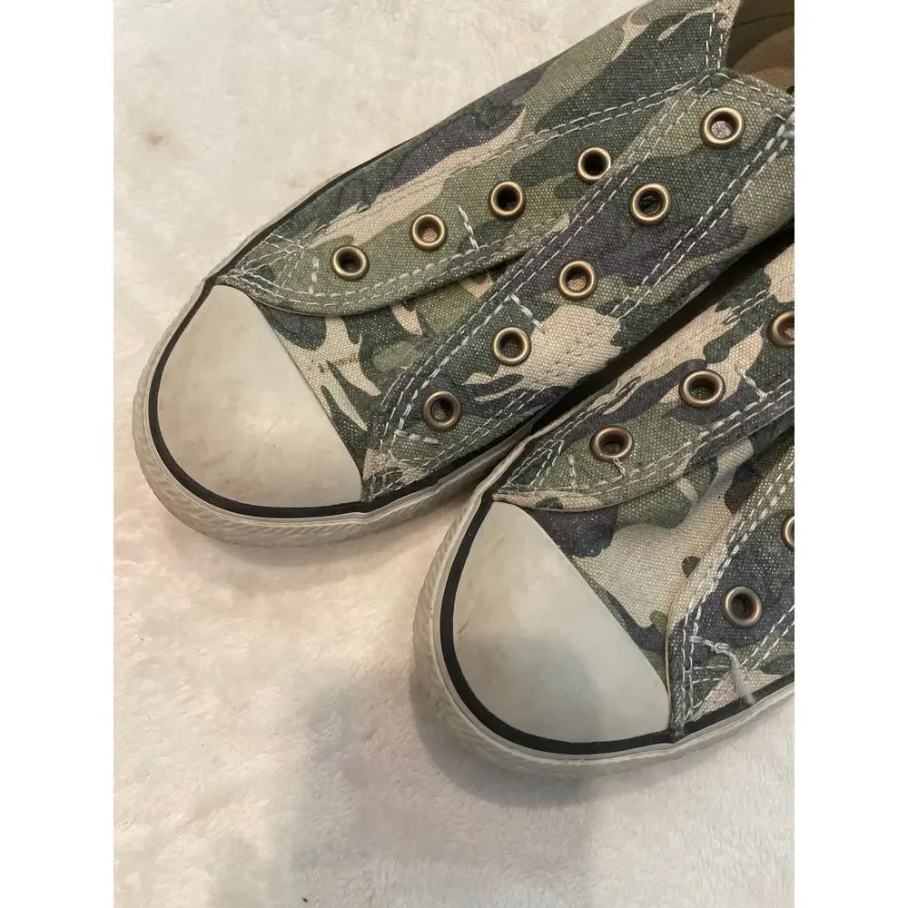 CONVERSE Chuck Taylor All Star Camo Slip On Sneaker Youth 3 Laceless Shoes Green